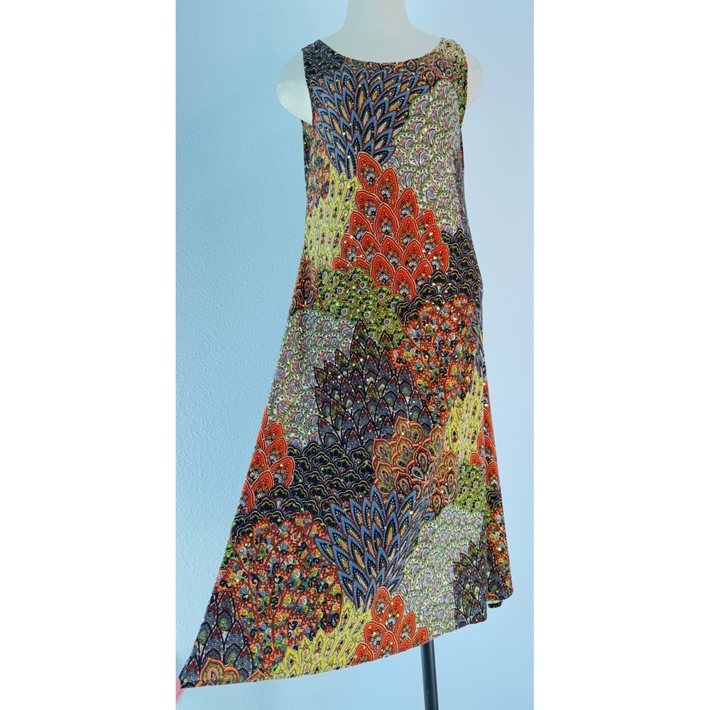 Vintage Y2K Dream Dance Boho Sequin Midi Dress Colorful Festival Glam Small